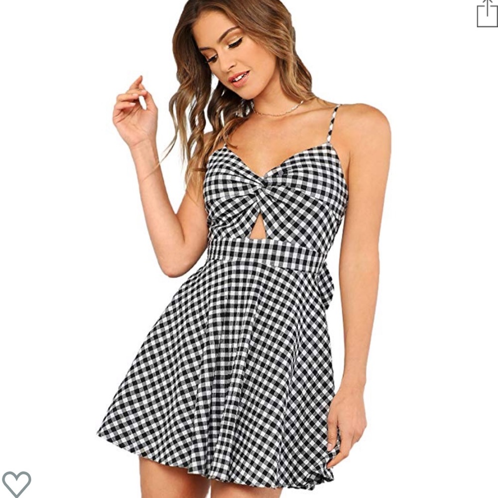 Gingham Twist Front Tie Back Dress NEVER WORN